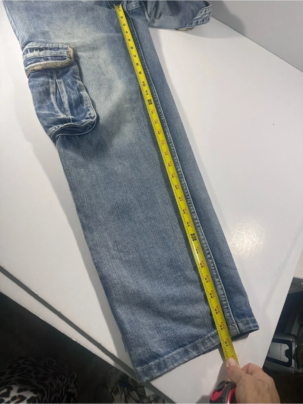 Men’s Cargo Jeans Size 32x31 Blue Denim Camo Trim Utility Multi-Pocket Y2K 90s